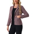 thumbnail image 4 of INSPIRE CHIC Women's Tweed Jackets Notched Lapel Long Sleeve Open Front Plaid Tweed Blazer XL Red Black, 4 of 6