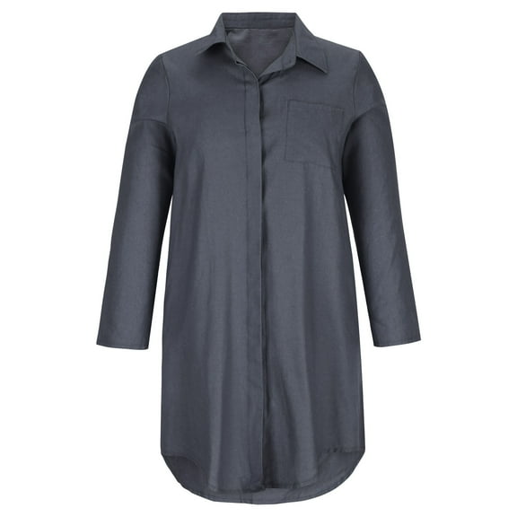 LLYwey s Sundresses for Women 2024 Lapel Button Fashion Casual Solid Color Pocket Long Sleeve Shirt Dress New Ball Gown Dresses Black Xxl