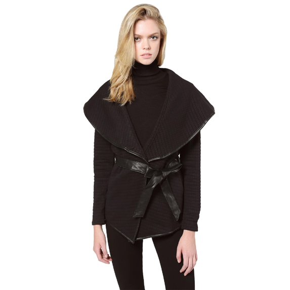 FashionOutfit Women's Casual Quilted Leather Biding Open Front Lapel Jacket