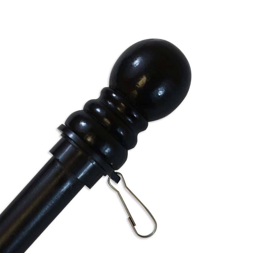 5ft 2-Section Black Wood Grain Wooden Flag Pole With Ball Top & Bracket Kit