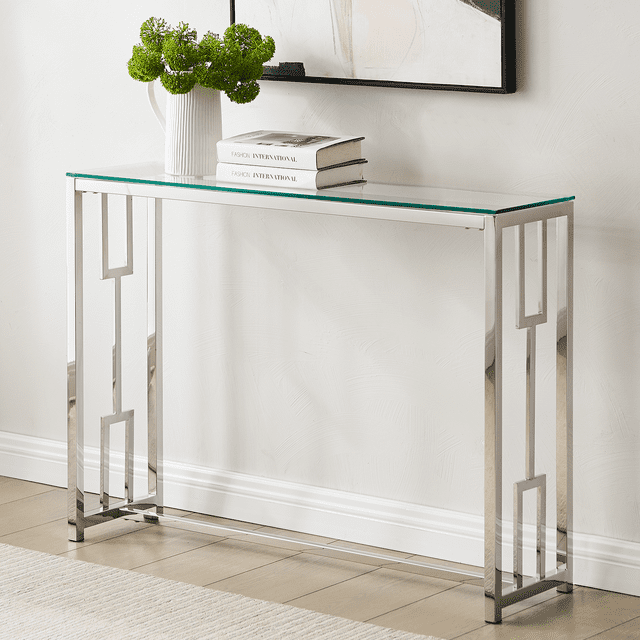 EiweLive Modern Glass Console Table, Sofa Table Hallway Entryway Table ...