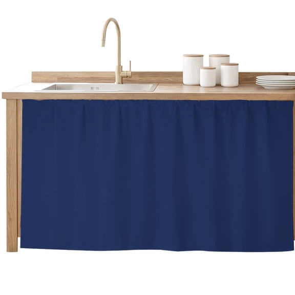 Navy Blue Pure Color Cabinet Curtains 32"W x 55"L,Dustproof Sink Skirt Curtain for Kitchen Bathroom,Aesthetics Contemporary Luxury Adhesive Desk Skirt Door Cover Curtains for Pantry Office Closet