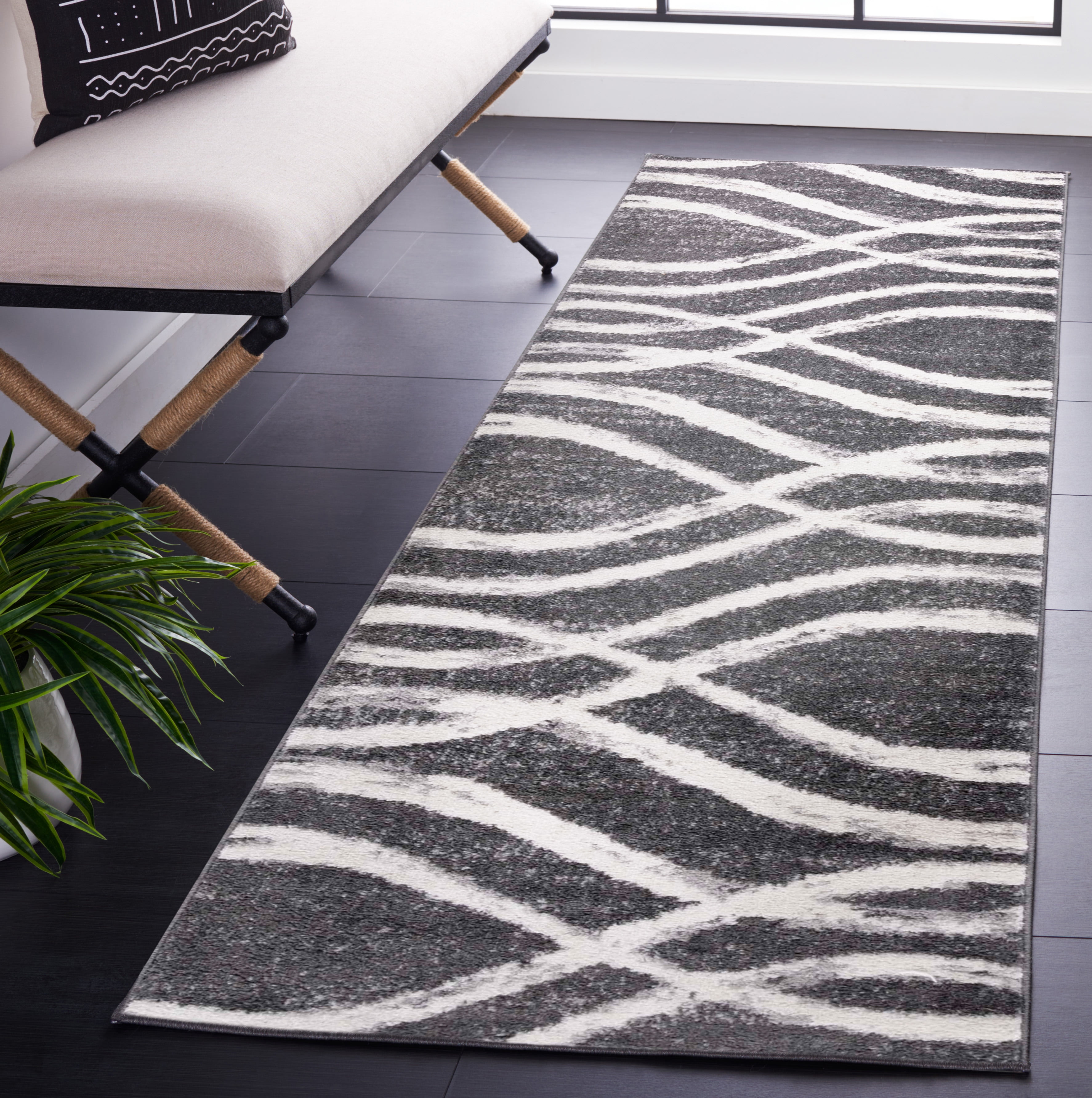 Safavieh Adirondack Isidor Geometric Swirls Runner Rug, Charcoal/Ivory, 2'6" x 12'