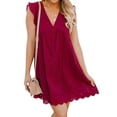 thumbnail image 3 of STARVNC Women V Neck Flutter Sleeve Lace Hollow Out Wavy Hem Mini Dress, 3 of 3