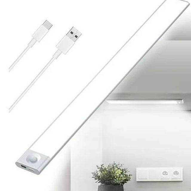 Luz LED recargable por USB para debajo del gabinete de cocina, 2500 mAh, 40 cm, lámpara de armario regulable, sensor de movimiento, barra LED, luz con sensor PIR con batería recargable inalámbrica