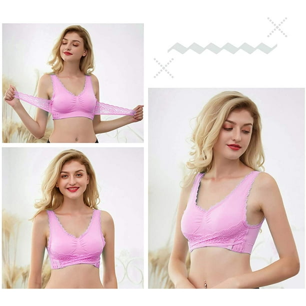 Caramia Bra for Women Full Support Wireless Bras Seamless Push Up Bra Front  Cross Side Buckle Lace Bras 
