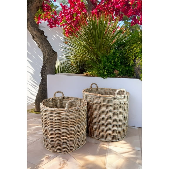 BIDK Home Round Rattan Storage Basket with Handles - 23.5" - Set of 2