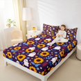 thumbnail image 3 of Homewish Cute Halloween Ghost Bed Sheets,Sunflower Autumn Floral Print Full Size Sheets,Deep Purple Yellow,4 Pieces,1 Flat Sheet,1 Fitted Sheet and 2 Pillowcases, 3 of 6