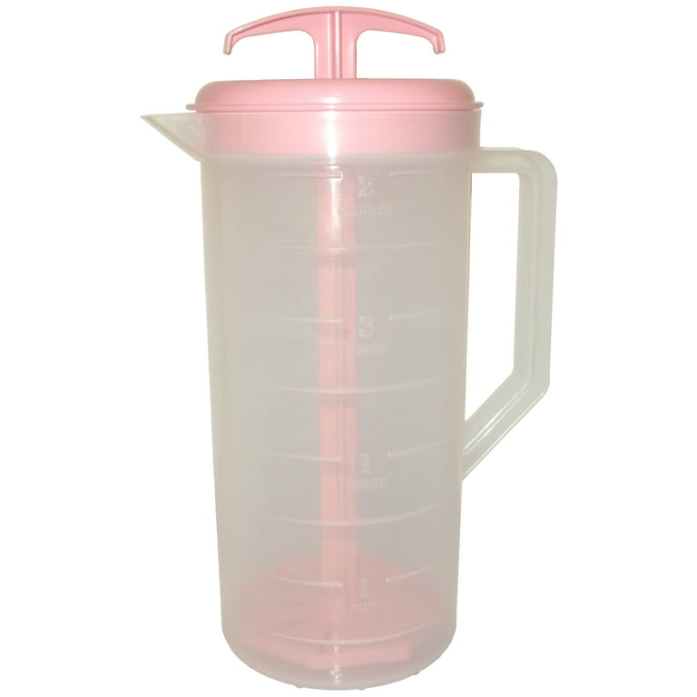 JBK Pottery - Mixing Pitcher for Drinks, Plastic Water Pitcher with Lid and  Plunger with Angled Blades, Easy-Mix Juice Container, 2-Quart Capacity