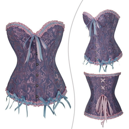 

Gyouwnll Women s Lace Corset Satin Corset Cutting Push-up Belt Waist Trainer Fat Burner(Blue 5XL)