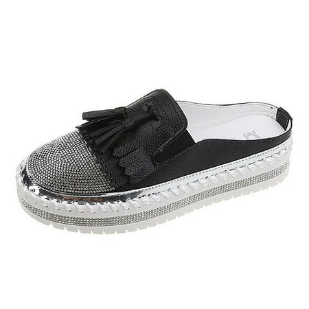 

Quealent Adult Women Shoes Womens Casual Dress Shoes for Work 2023 Summer New Korean Fashion Cover Toe Casual Slippers Casual Shoes for Women 11 Black 7