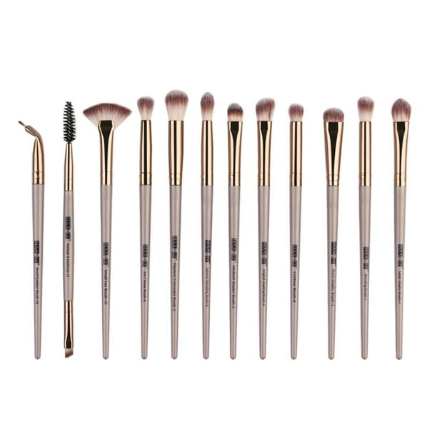 Juego de 12 brochas de maquillaje de ojos para sombra de ojos, cejas y delineador. Champaña