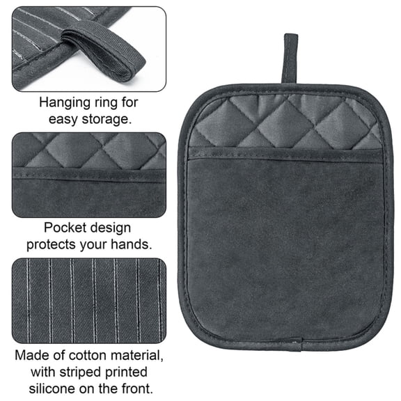 5 Piece Cotton Silicone Pot Holder, Heat Resistant Non-Slip Oven Mitts for Baking, Gray