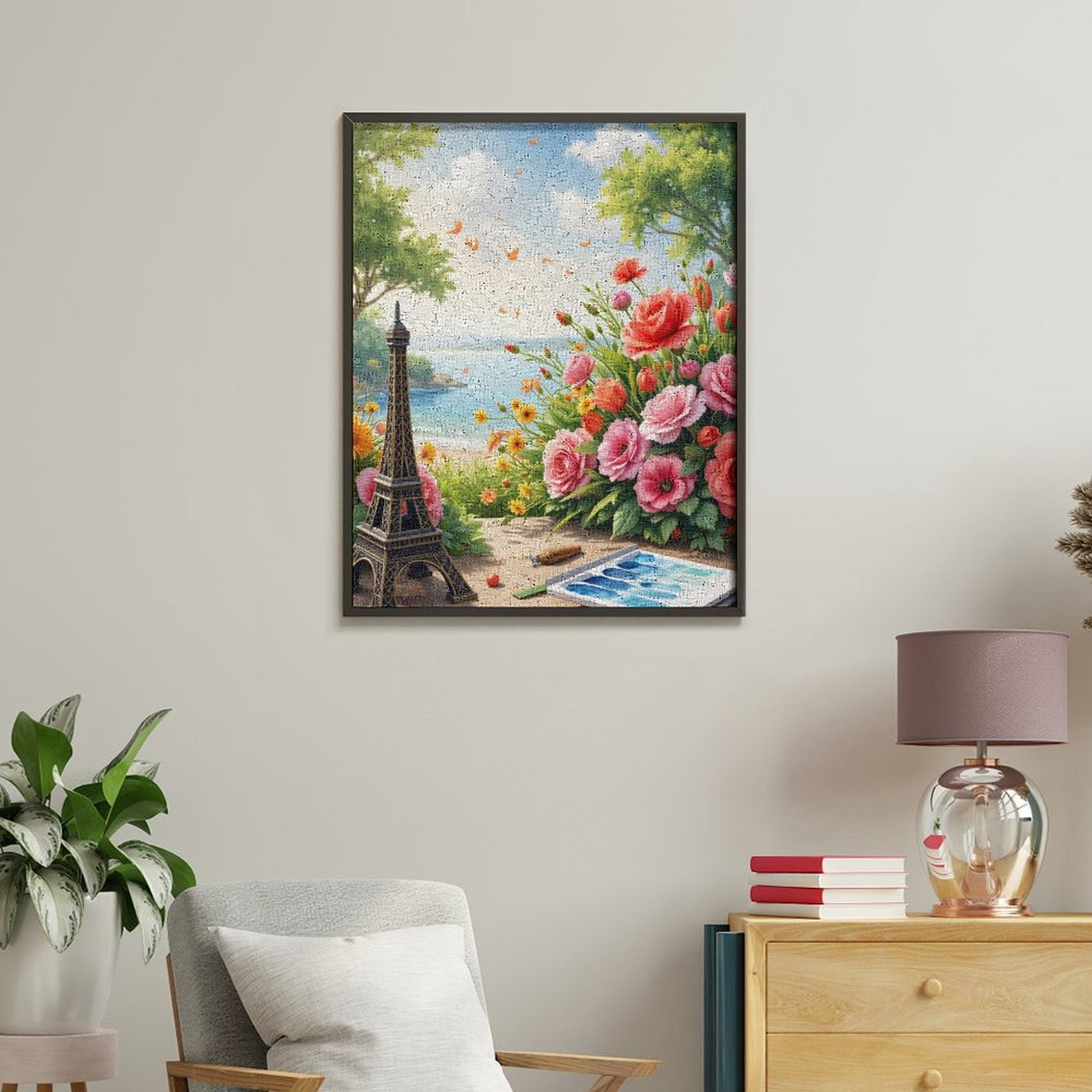 Paint By Numbers Kit for Adults Beginner - Roses Seaside Art Miniature Eiffel DIY Canvas Painting Kits for Adults, Frameless Paint By Number for Adults for Home Wall Decor 16x20 Inch