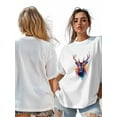 thumbnail image 7 of Women's T-Shirt Deer Head Colorful Splash Short Sleeve Casual Tee Classic Crew Neck T Shirt for Women White, M, 7 of 7