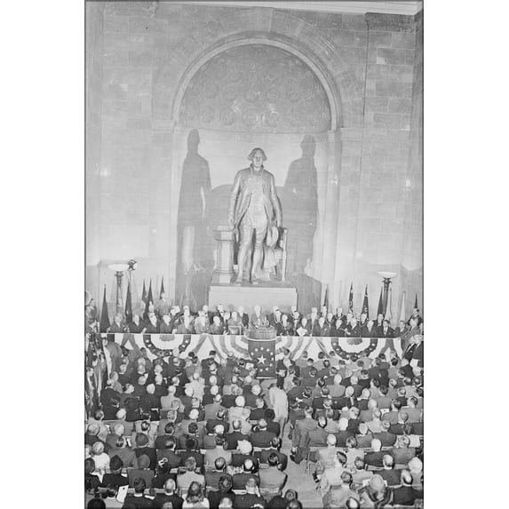 24"x36" Gallery Poster, President Truman speaking at the George Washington National Masonic Memorial in Alexandria, Virginia 1950