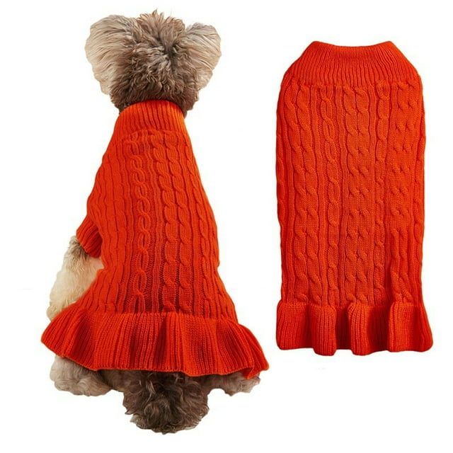 SIfdSeng Chandails pour Petits Chiens Fille à Manches Longues Col Roulé Chaud Élégant Chandail pour Animal en Corde Tricot Extensible Robe Chandail à Volants Vêtements pour Chien Garçon Vêtements pour Petit Chien pour Petits Chiens Fille