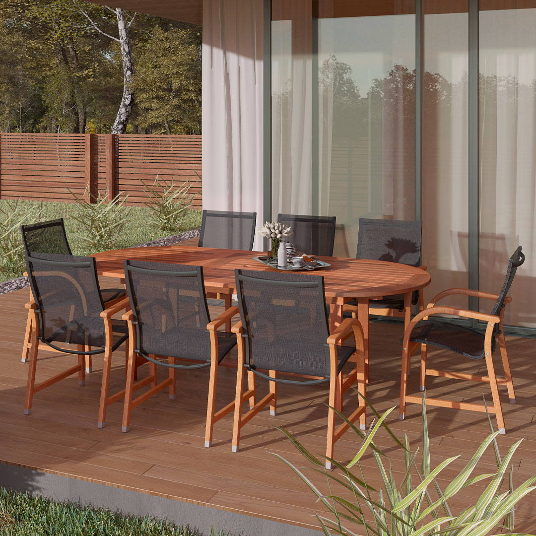 Amazonia Bahamas Eucalyptus Wood 9-Piece Extandable Oval Outdoor Patio Dining Set