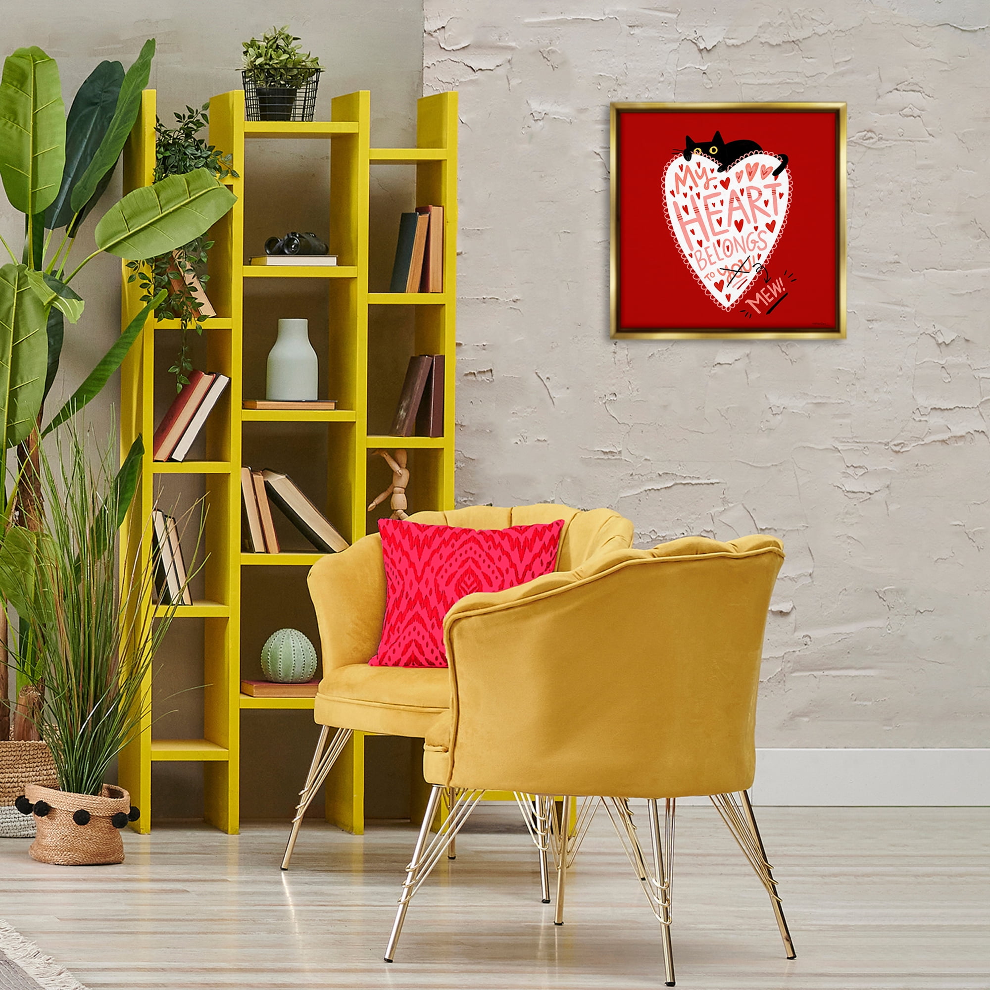 Stupell Industries Heart Belongs To Mew Animals Painting Gold Floater Framed Canvas Art Print Wall Art, 18 x 18
