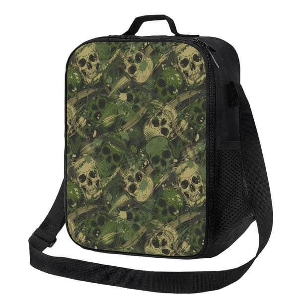 Disketp Green Camouflage Skull Bolsa Térmica Estampada para Almuerzo, Lonchera para Hombres y Mujeres Adultos