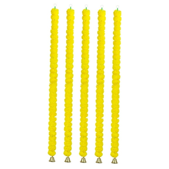 yotijay 5 Pieces Marigold Garland with Bell Events Artificial Marigold Flowers for Porch