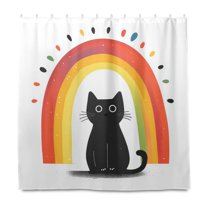 Yayeee Shower Curtain with Hooks 72"x72" Waterproof Fabric Bathroom Hanging Decor, Black Cat Rainbow
