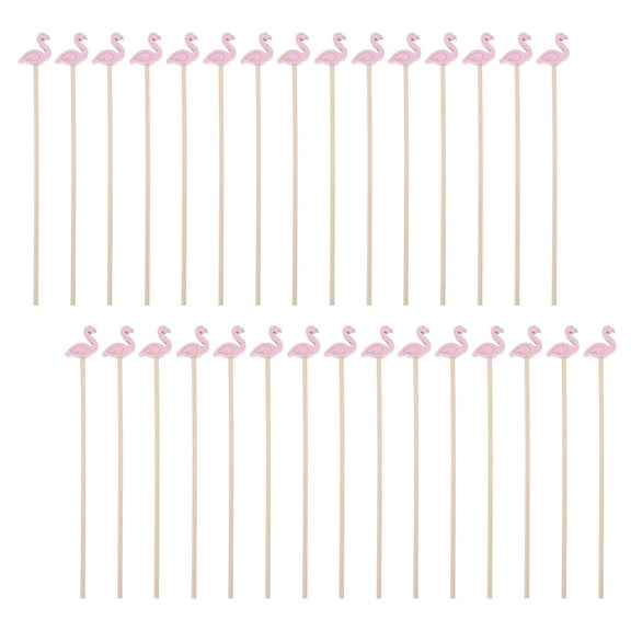 FRCOLOR 100pcs Wooden Swizzle Flamingo Handle Sticks Creative Cocktail Drink Stirrers