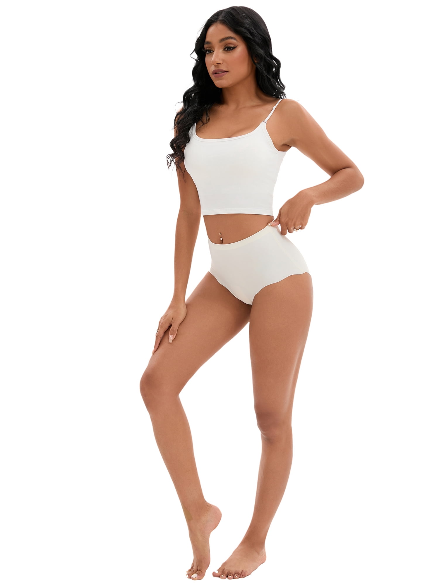 Unique Bargains Women's Comfort Full-Coverage Panties Wave Trim No Trace Briefs S White