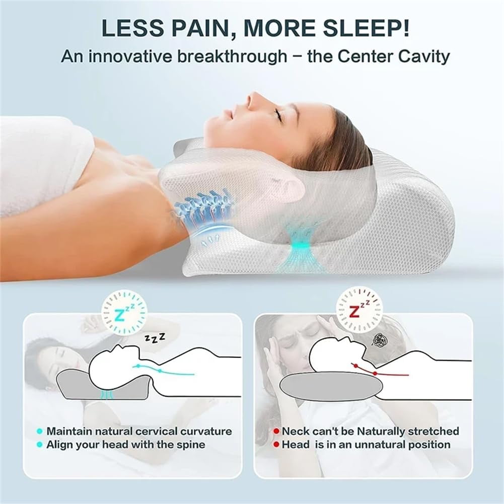 Migraine Pillow - Stop Migraines at The Source, Cervical Migraine Neck Pillow, Ergonomic Contour Support Pillow with Adaptive Foam for Stays Supportive, During The Night (Gray)