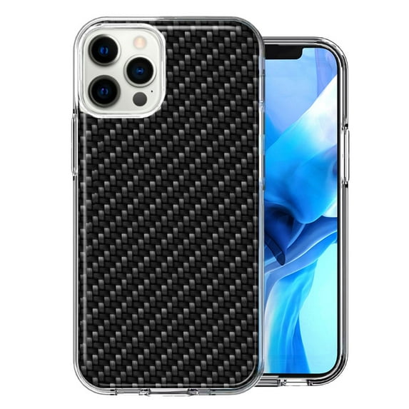 MUNDAZE For Apple iPhone 12 Carbon Fiber Look Double Layer Phone Case Cover