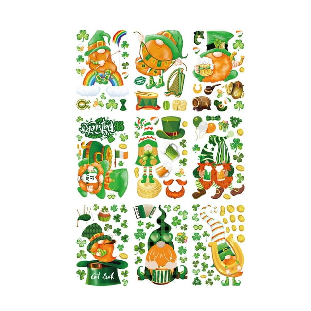jifeng 9Pcs ST Patrick's Day Window Clings Easy to Use Waterproof Party Supplies Window 130 PCS