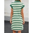 thumbnail image 6 of Cap Sleeve Women Stripe Print V Neck Mini Polo Dress with Pocket, 6 of 7