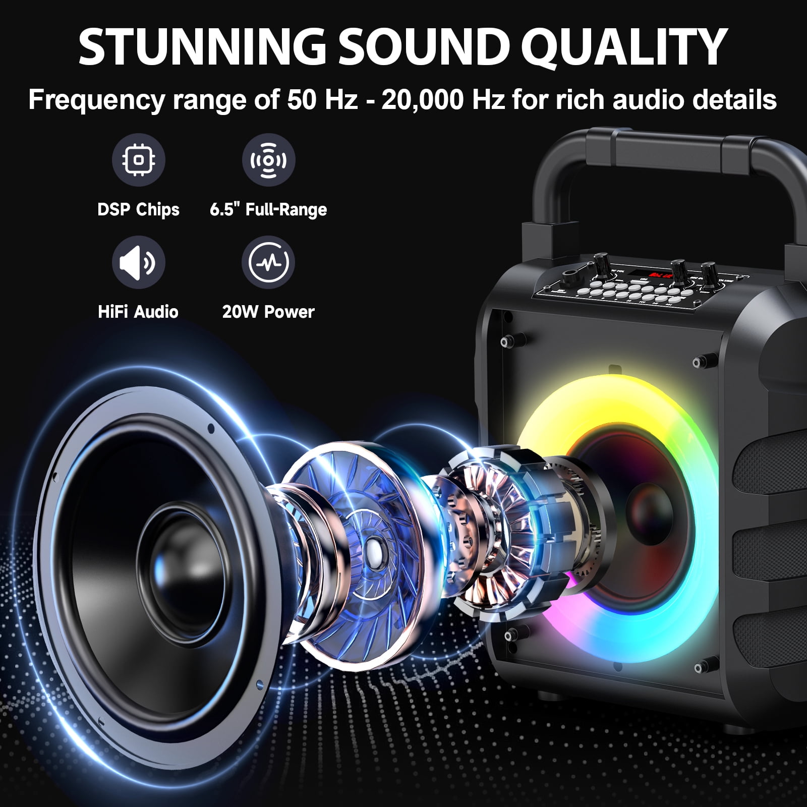 JAUYXIAN Karaoke Machine for Kids  Adult, Karaoke Machine with 2 Mirophone, Portable Bluetooth Speaker with Dj Lights for Party