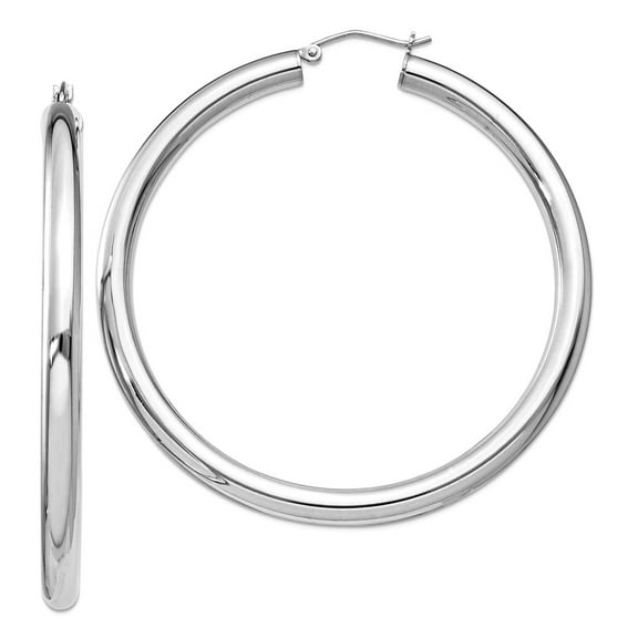925 Sterling Silver Polished Hollow tube Hinged post 4mm Round Hoop Earrings 58x56mm Wide 4mm Thick Hoop Earring for Wom