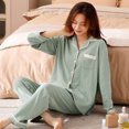 thumbnail image 1 of Pyjamas Printemps et Automne Manches Longues pour Femmes Couleur Unie Coton Pur simple Automne et Hiver Tenue de Maison, 1 of 6