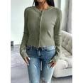 thumbnail image 6 of Women'S Slim Fitted Round Neck Cardigan Sweater Button Down Basic Knit Outerwear Green XL, 6 of 9