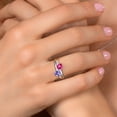 thumbnail image 3 of Gem Stone King 1.18 Ct Heart Shape Pink Created Sapphire Blue Tanzanite 925 Sterling Silver Lab Grown Diamond Ring (Size 7), 3 of 5