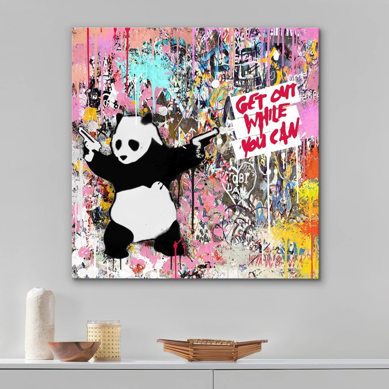 IDEA4WALL Canvas Print Wall Art Panda with Guns Banksy Spray Paint