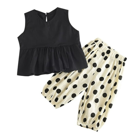

Follure Children s And Girls Suits Summer Female Baby Wooden Ear Edge Vest Wave Dot Haren Pants Foreign Style Black Polka Dot Suit Toddler Girl Clothes 5t 24 Month Girl Clothes