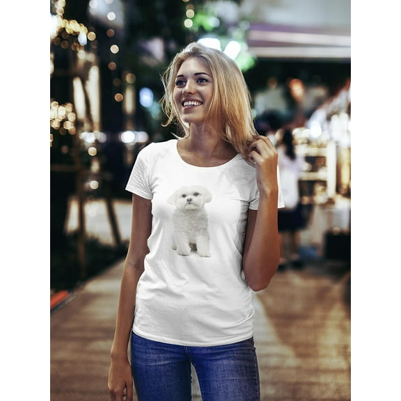 Smartprints Womens Graphic Tee - Cute Maltese Dog Sitting - Regular Fit 100% Cotton