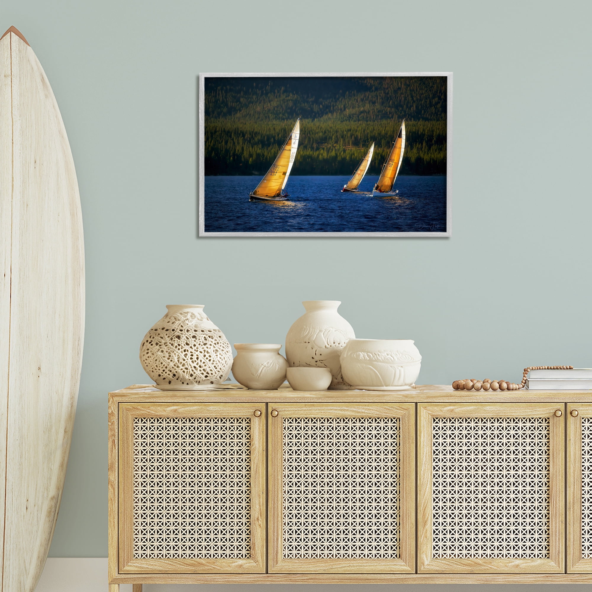 Stupell Industries Floating Sailboat Trio Transportation Photography Gray Framed Art Print Wall Art, 30 x 20