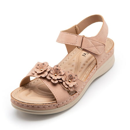 

Women Summer Sandals Sweet Floral Wedged Sandals Large Size Comfortable PU Leather Sandals New