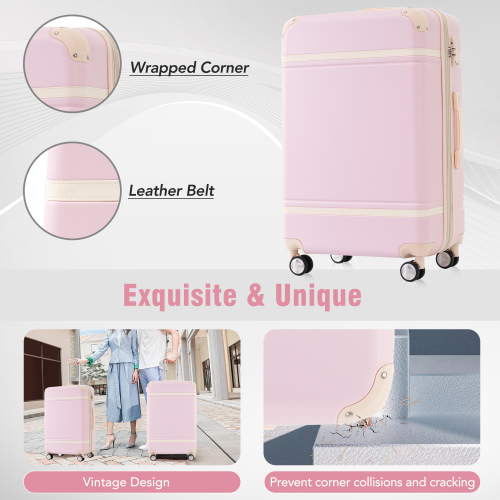 ACE-Travel,20"24"28" Luggages Sets and 12" Cosmetic Case(4PCS),Expandable 25%,with TSA Lock,Spinner Wheels,Telescopic Handle,Wrapped Corner,Durable,Lightweight,Hardshell(ABS) Suitcase Sets(Light Pink)