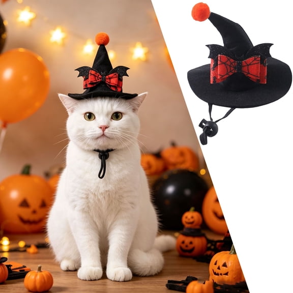 Cat Wizard Hat Pet Halloween - Adjustable Sorcerer Hat for Cats Small Dogs Cosplay(Black-1,13.5cm)