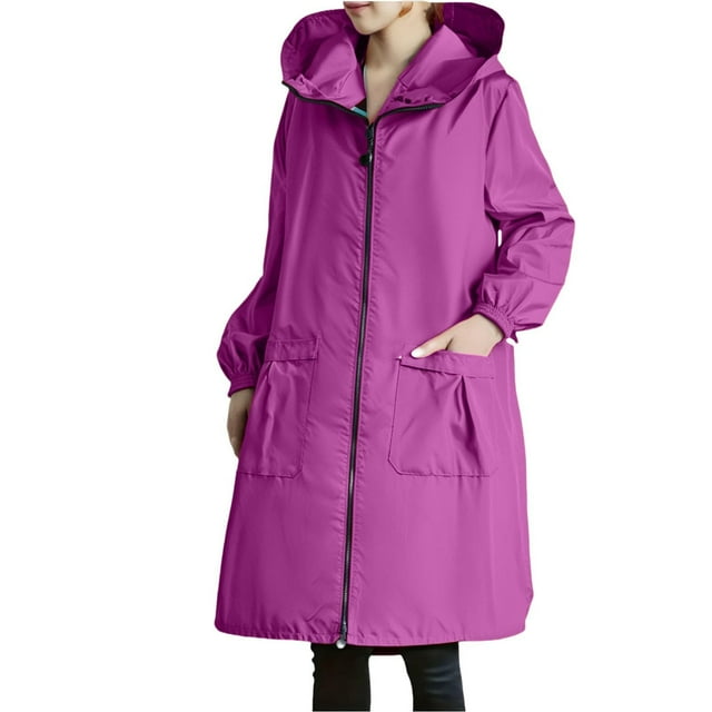 Imperméable pour Femmes - Long Trench à Capuche Coupe-Vent Manteau de Randonnée Respirant avec Poches