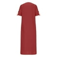 thumbnail image 5 of UsYezik Women's Casual Dresses V Neck 3/4 Sleeve Spring Casual Dresses Cotton Linen Long Solid Flowy T-Shirt Midi Dress Red M, 5 of 5