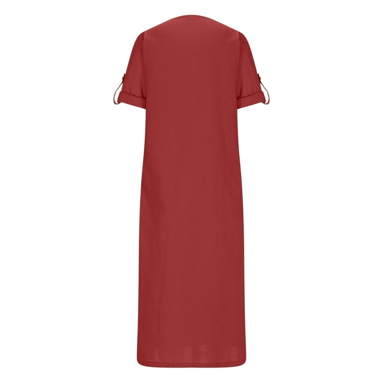 3/4 Sleeve Solid Color Round Neck Buttons Plus Size Maxi Dresses 3/4 Sleeve Solid Color Round Neck Buttons Plus Size Maxi Dresses