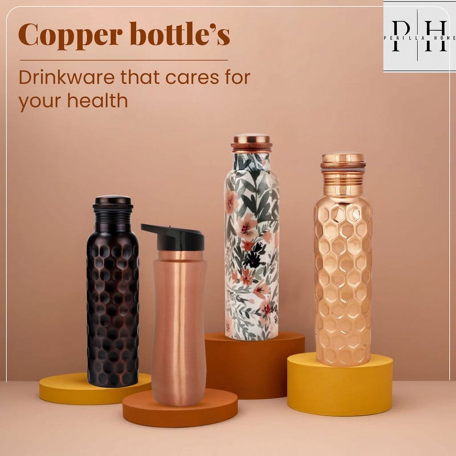 Perilla Home 100% Aqua Blue Pure Copper Bottle With Sipper & Lid 25.37 Oz Ayurvedic Bottle With Leak Proof Contains Health Benefits For Drinking Water For Men Women Gym Yoga Indoor Outdoor Office