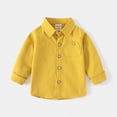 thumbnail image 2 of NIEWTR Boys Long Sleeve Oxford Shirt Classic Button Down Dress Shirt Solid Color Uniform Shirt for School Picture Day and Special Events（A01-Yellow,18-24 Months), 2 of 6