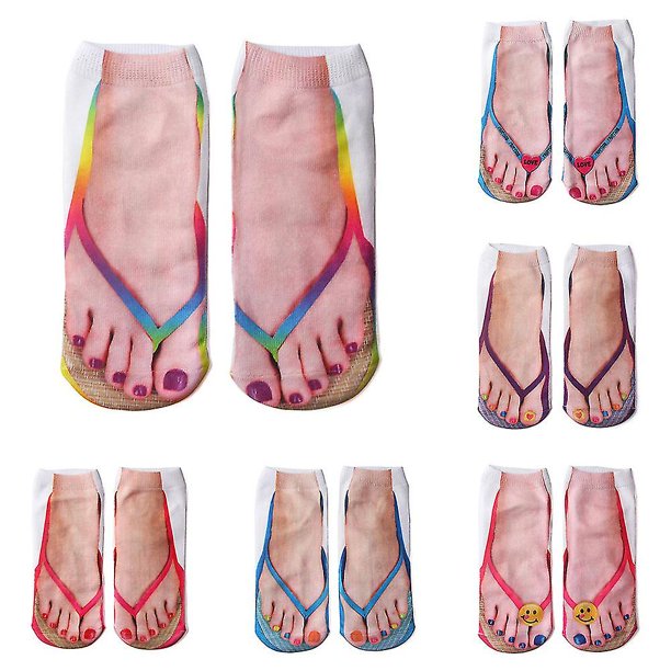 Calcetines tobilleros de corte bajo con estampado 3d unisex, chanclas, zapatos divertidos, medias